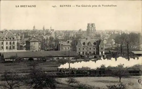 Ak Rennes Ille et Vilaine, Vue Generale prise de Pontchailloux