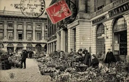 Ak Reims Marne, Place Royale, Marche aux Fleurs