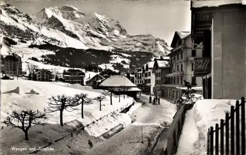 Ak Wengen Kanton Bern, Ort im Winter, Jungfrau