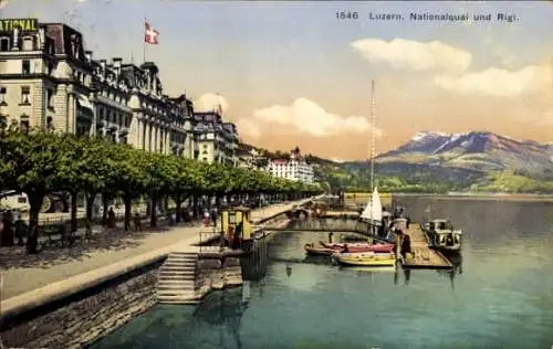 Ak Luzern Stadt Schweiz, Nationalquai und Rigi