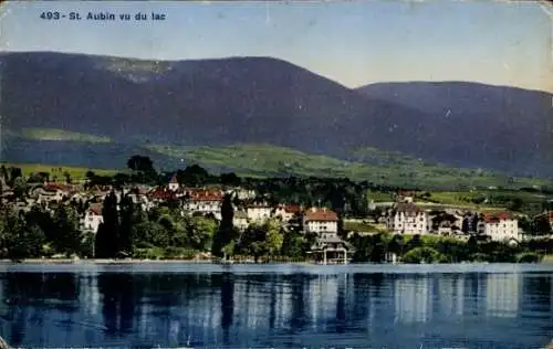 Ak Saint Aubin Sauges Kanton Neuenburg, Stadt am See