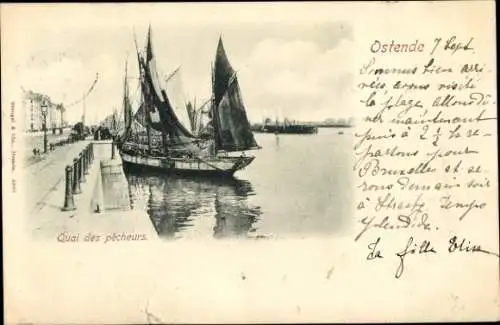 Ak Oostende Ostende Westflandern, Fischerhafen, Boot am Anleger