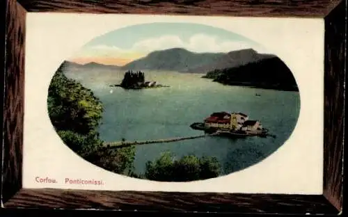 Präge Passepartout Ak Korfu Griechenland, Blick auf Insel Ponticonissi