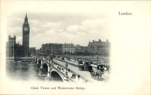 Ak London City England, Clock Tower, Westminster-Bridge