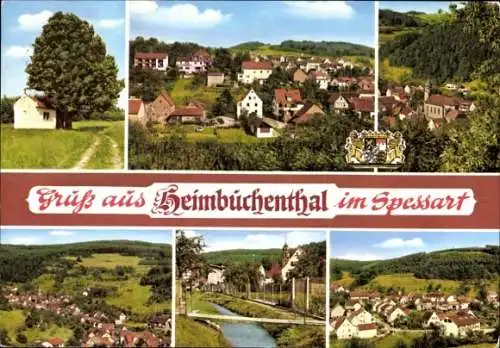 Ak Heimbuchenthal im Spessart, Wappen, Kirche, Panorama, Teilansicht