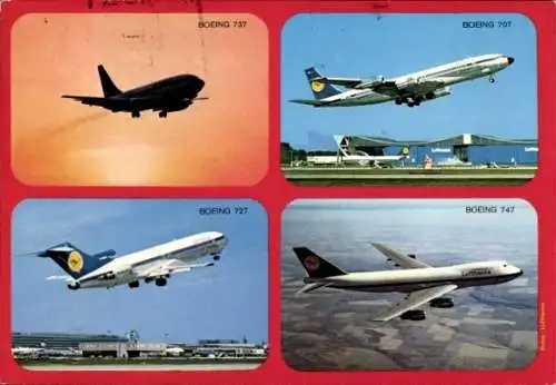 Ak Passagierflugzeuge der Lufthansa, Boeing 737, Boeing 707, Boeing 727, Boeing 747