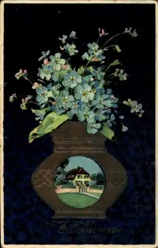 Präge Ak Glückwunsch Geburtstag, Vergissmeinnicht in der Blumenvase