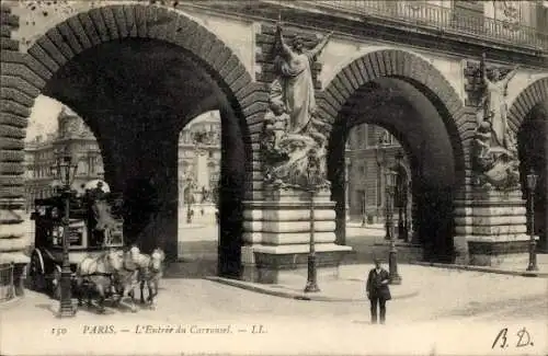 Ak Paris I Louvre, Place du Carrousel, Eingang, Kutsche