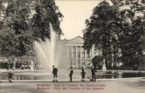 Ak Bruxelles Brüssel, Park, Chambre des Representants, Springbrunnen
