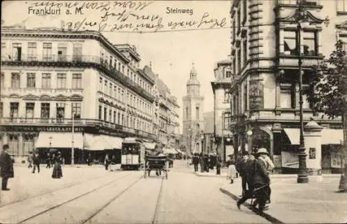 Ak Frankfurt am Main, Partie am Steinweg, Straßenbahn, Passanten