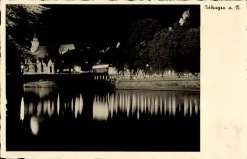 Ak Tübingen am Neckar, Teilansicht, Nachtbeleuchtung