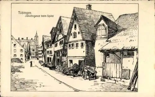 Künstler Ak Tübingen am Neckar, Jakobsgasse beim Spital