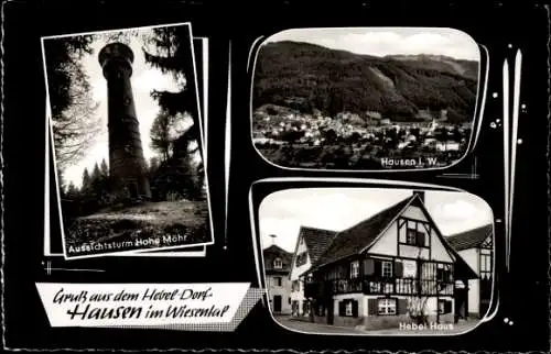 Ak Hausen im Wiesental, Aussichtsturm Hohe Möhr, Hebel Haus, Gesamtansicht