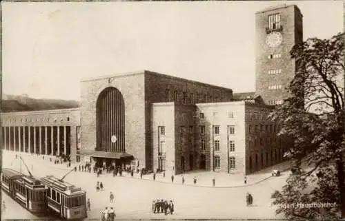 Ak Stuttgart in Baden Württemberg, Hauptbahnhof, Straßenbahn