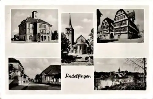 Ak Sindelfingen in Württemberg, Rathaus, Kirche, Straßenpartie