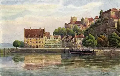 Künstler Ak Marschall, V., Meersburg im Bodenseekreis, Blick auf den Ort, Schloss