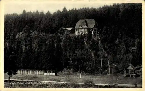 Ak Donaueschingen im Schwarzwald, Gasthaus Jägerhaus und Strandbad