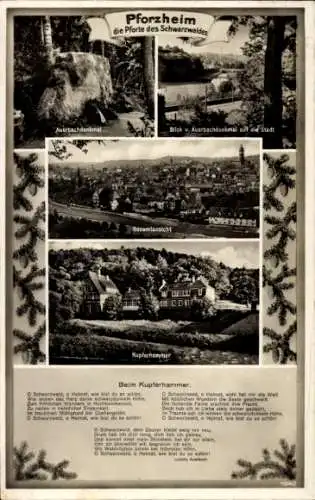 Ak Pforzheim im Schwarzwald, Gesamtansicht, Kupferhammer, Denkmal