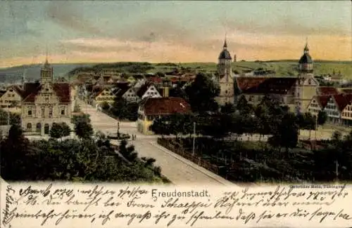 Ak Freudenstadt im Schwarzwald, Panorama, Kirche