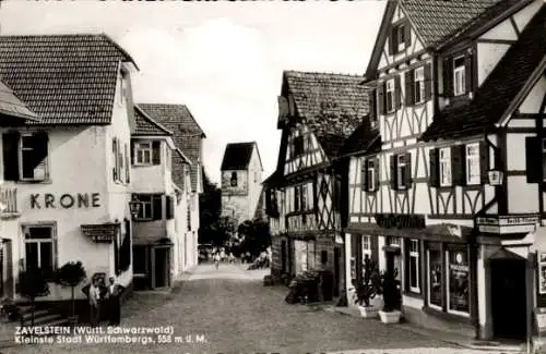 Ak Zavelstein im Schwarzwald Württemberg, Fachwerkhäuser, Gasthaus Krone, Geschäfte