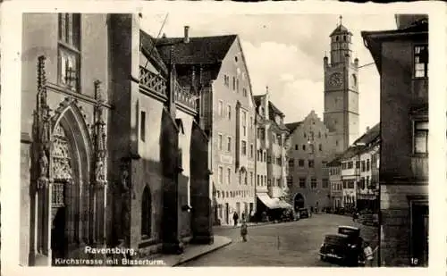 Ak Ravensburg in Württemberg Oberschwaben, Kirchstraße mit Blaserturm