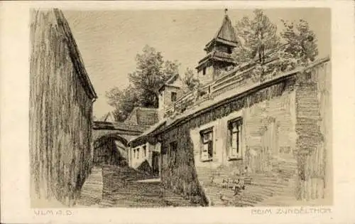 Künstler Ak Weisser, Wilhelm, Ulm an der Donau Baden Württemberg, Beim Zundeltor
