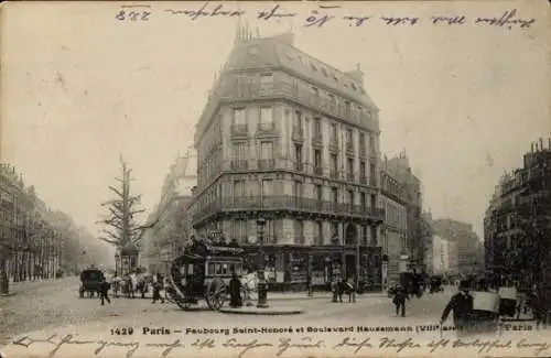 Ak Paris VIIIe Élysée, Faubourg Saint-Honoré, Boulevard Haussmann