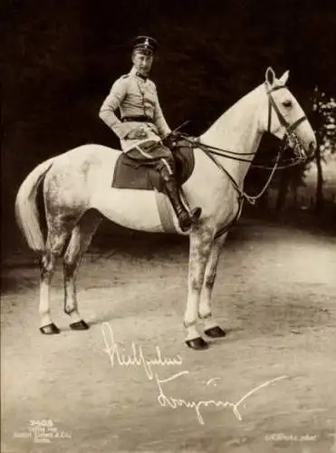 Ak Kronprinz Wilhelm von Preußen, Portrait auf einem Pferd, Liersch 7403