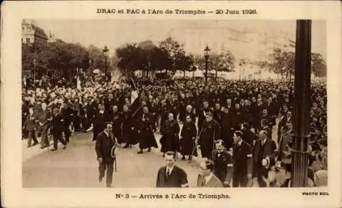 Ak Paris VIII, Ankunft am Triumphbogen, Arc de Triomphe, 20 Juni 1926