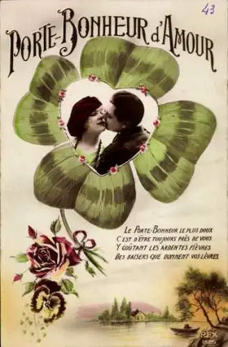 Ak Küssendes Liebespaar, Kleeblatt, Landschaft