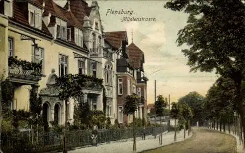 Ak Flensburg in Schleswig Holstein, Mühlenstraße