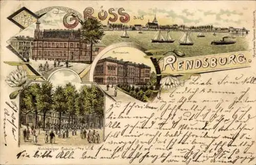 Litho Rendsburg in Schleswig Holstein, Gymnasium, Post, Nobiskrüger Gehölz