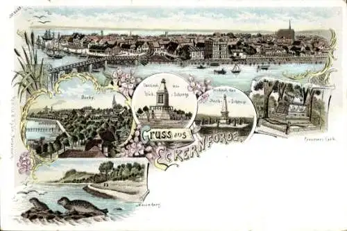 Litho Eckernförde in Schleswig Holstein, Barby, Denkmal, Preussers Grab, Mövenberg