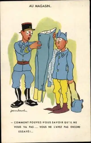 Künstler Ak Cheval, Jean, Au Magasin, Soldaten, Uniform, Gewaschene Hose