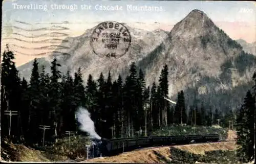 Ak Reisen durch die Cascade Mountains, Eisenbahn