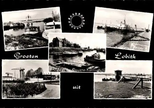 Ak Lobith Rijnwaarden Gelderland, Pelhuis, De Hoop Shipyard, Blick auf den Hafen