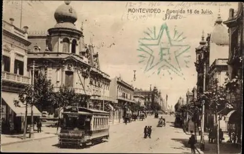 Ak Montevideo Uruguay, Avenida 18 de Julio, Straßenpartie, Straßenbahn