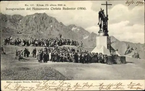 Ak Chile, Denkmal von Christus dem Erlöser der Anden, Einweihung