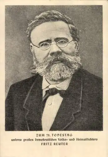 Maximum Ak Zum 75. Todestag des Dichters Fritz Reuter, Portrait