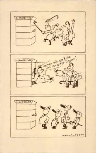 Künstler Ak Mollendorff, Deutschland-Rundfahrt 1951, immer mit der Ruhe und ner guten Zigarre