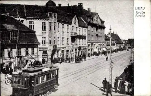 Ak Liepaja Libau Lettland, Große Straße, Straßenbahn