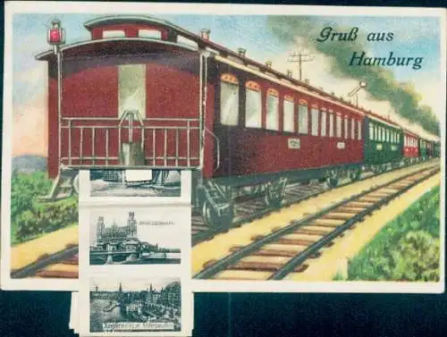 Leporello Ak Hamburg Mitte Neustadt, Jungfernstieg, Alsterpavillon, Brücke, Eisenbahn