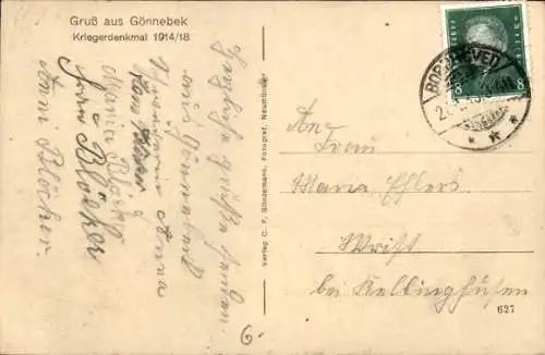 Ak Gönnebek in Holstein, Kriegerdenkmal 1914-1918