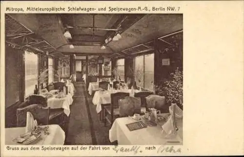 Ak Mitropa, Speisewagen, Innenansicht, Deutsche Eisenbahn