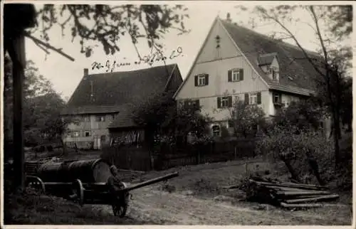 Foto Ak Alfdorf in Württemberg, Gehöft, Fuhrwerk