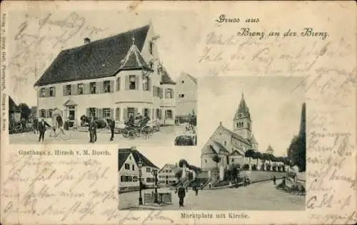 Ak Brenz Sontheim an der Brenz, Gasthaus zum Hirsch, Marktplatz, Kirche