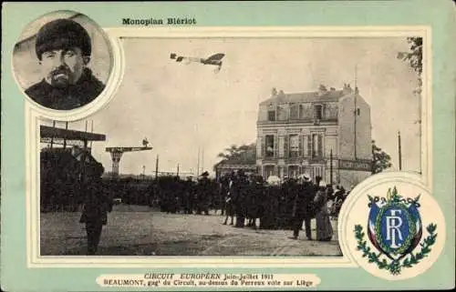 Ak Liège Lüttich Wallonien, European Circuit 1911, Beaumont, Bleriot Monoplane