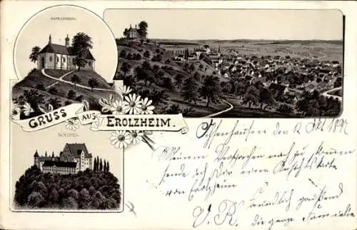 Litho Erolzheim in Oberschwaben Württemberg, Kapellenberg, Schloss, Panorama