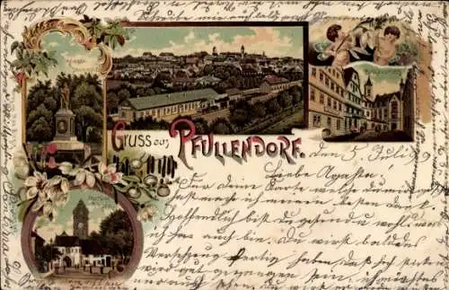 Litho Pfullendorf in Baden, Gesamtansicht, Kriegerdenkmal, Rathausplatz, Bahnhof