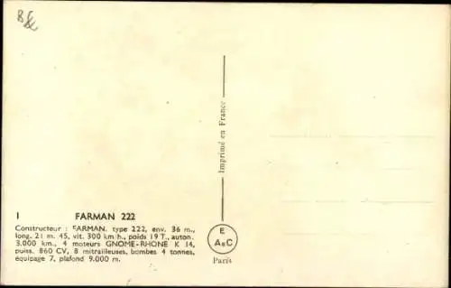 Künstler Ak Französisches Kampfflugzeug, Farman 222